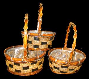 S/3  oval fruitwood baskets
